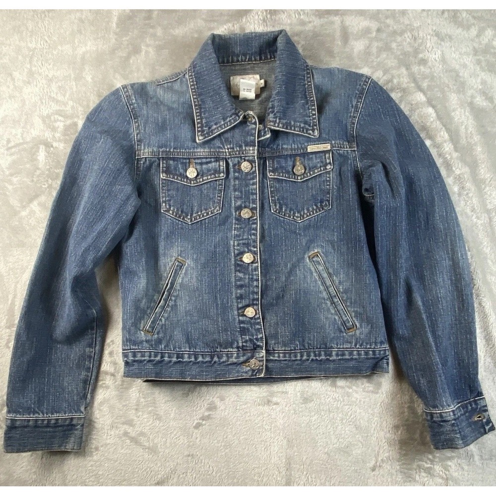 Vintage Calvin‎ Klein Jacket Jeans Denim Trucker Blue Button Up Y2K 90s Size Med